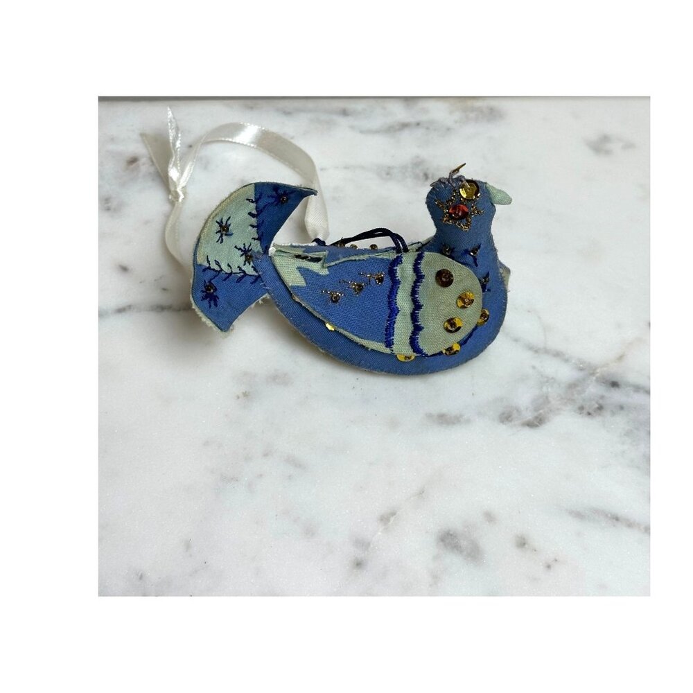 Vintage Handcrafted Felt Bird Hanging Ornament Sequin Embellishment Bird Lovers